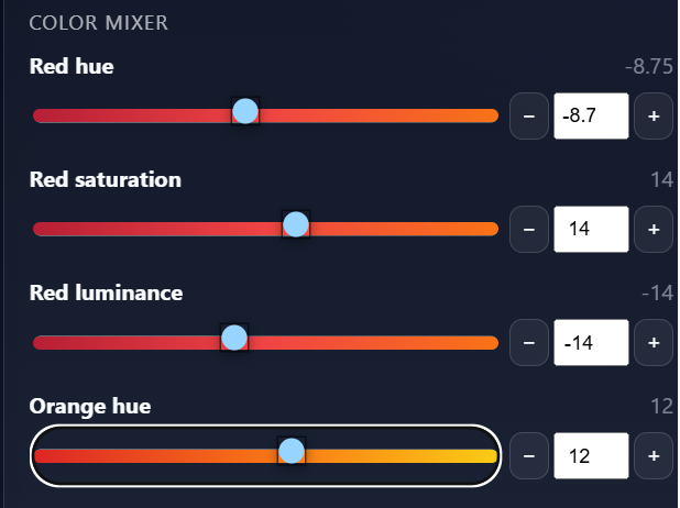 Color mixer controls preview in ShutterColor